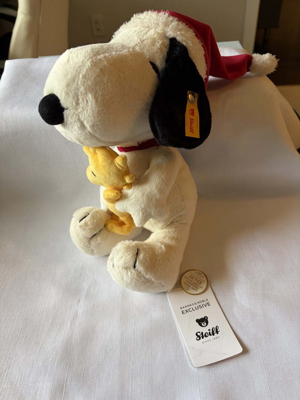 Soft Cuddly Friend Christmas Snoopy and Woodstock in Santa Hat by Steiff